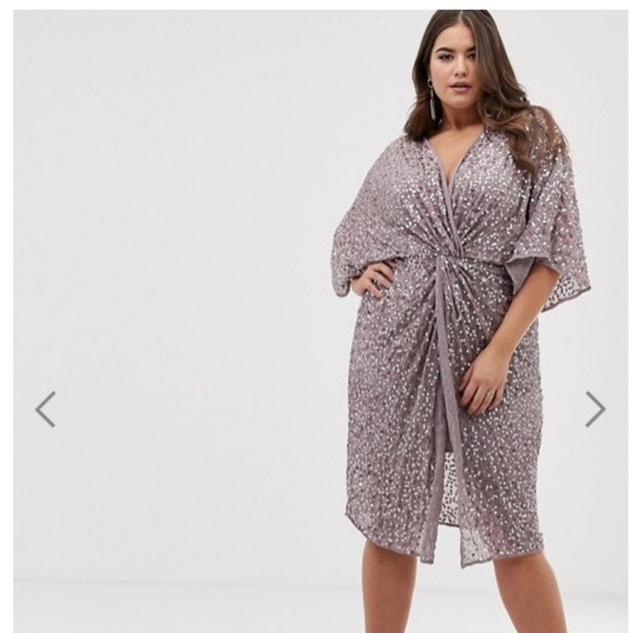 ASOS Curve Dresses & Skirts - Sequin Kimono Knot-Front Dress